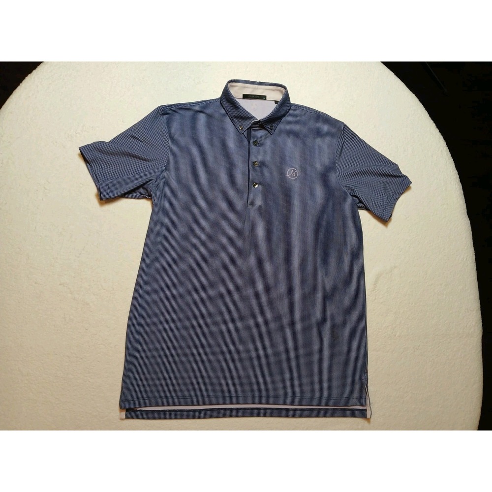 Greyson Beacon Golf Polo Shirt Mens M Maltese Blue Check Performance Wolf Logo